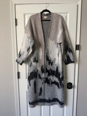 Promesa Abstract Mountain Long Open-Front Sweater Cardigan Coat  S/M